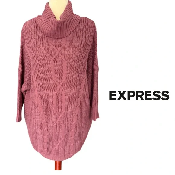 Express Women's NWT Mauve Cowl Neck Cable Knit Sweater Size XL Dolman 3/4 Sleeve - Picture 3 of 16